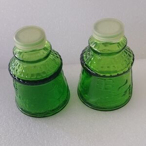 Vintage Green Glass Salt and Pepper Shakers